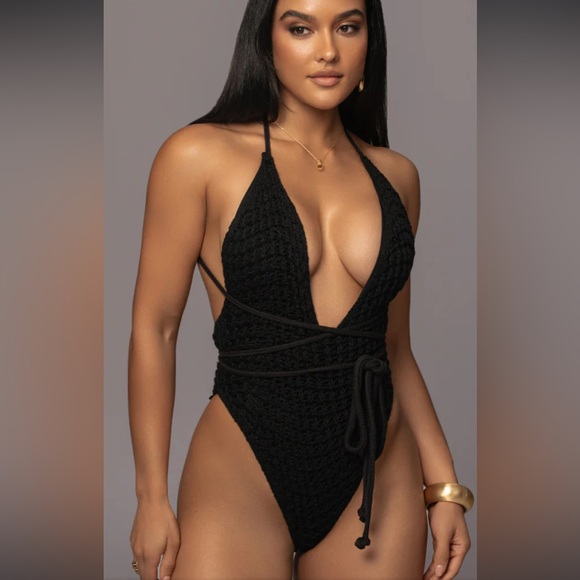 JLUXLABEL-NWT-SMALL- BLACK KENNA KNIT CROCHET BODYSUIT - Picture 5 of 7
